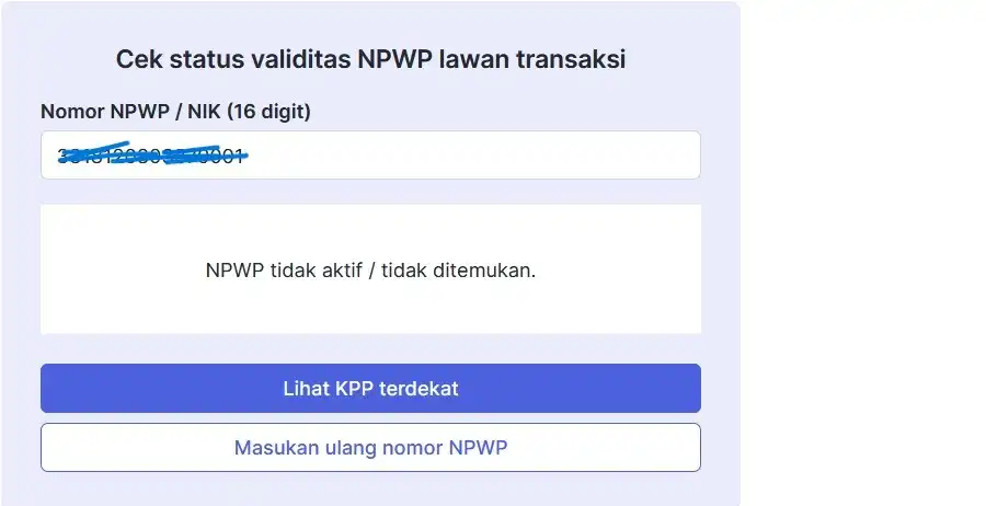 hasil cek npwp pribadi